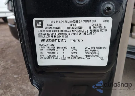 2004 GMC Sierra 1500 Sle from USA, damaged, VIN 2GTEC13T941351170